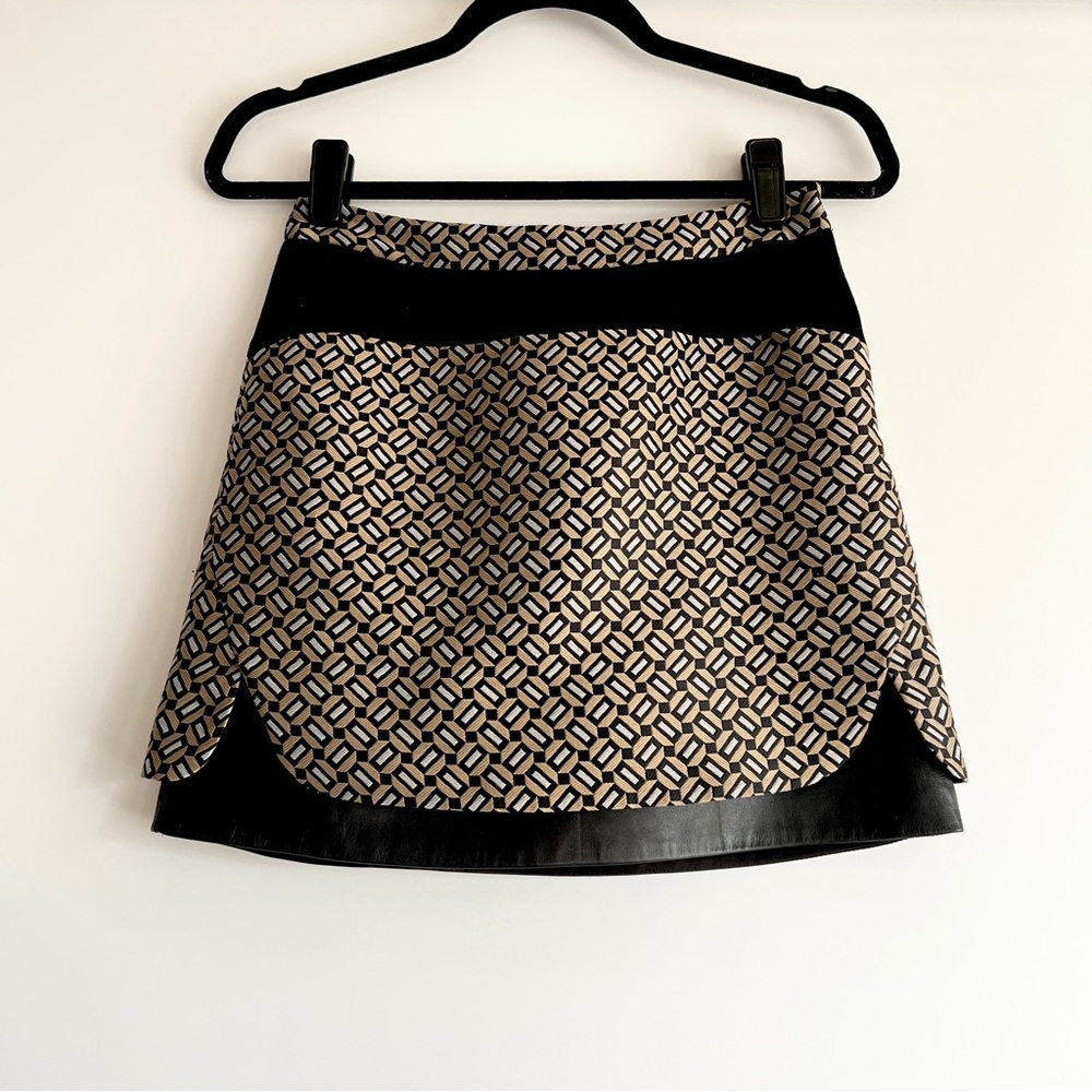 Diane von Furstenberg Coletta leather-trimmed Geo Jacquard Mini Skirt Size 0